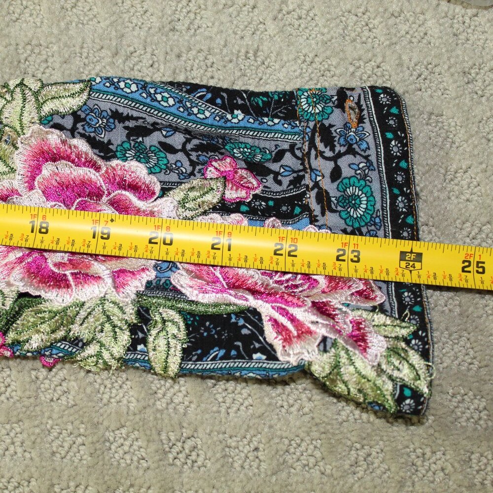 MUST OPEN TO SEE! Aratta Silent Journey Wm Sz S Blue Green Floral Striped Blouse - Picture 4 of 6
